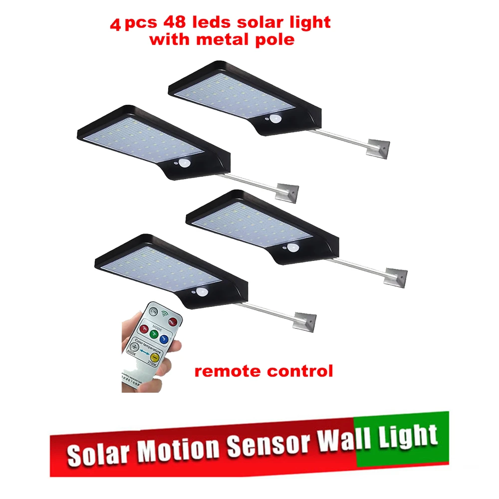 

2/4pcs Solar Wall Light 48 LEDs PIR Motion Sensor Nightlight Solar Lamp for Outdoor Garden Street Yard Path Sound Control securi