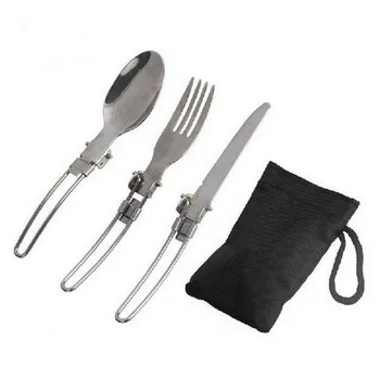 

by dhl 100set 3-in-1 Set Outdoor Picnic Tableware Stainless Steel Travel Camping Folding