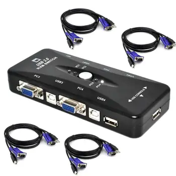 

4 port kvm switch USB 2.0 VGA Splitter Printer Mouse Keyboard Pendrive Share Switcher 1920*1440 VGA Switch Box Adapter