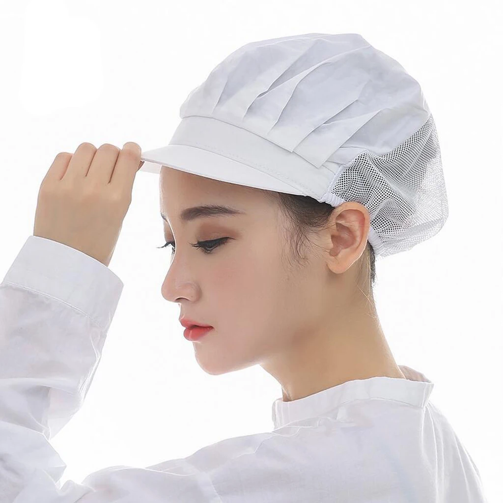 3Pcs White Half Mesh Cook Adjustable Men Women Kitchen Baker Chef Elastic Cap Hat Catering