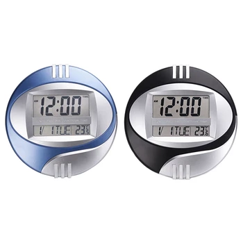 

2pcs Temperature Display Digital Wall Electronic Clock Lcd Moderne Calendar Led Bracket Watch Mute - blue & Black