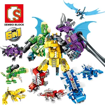 

Jurassic World Dinosaur Robot 6in1 Toys Bricks City Technic Mecha Transformers Pterodactyl Building Blocks Gift for Boys Kids