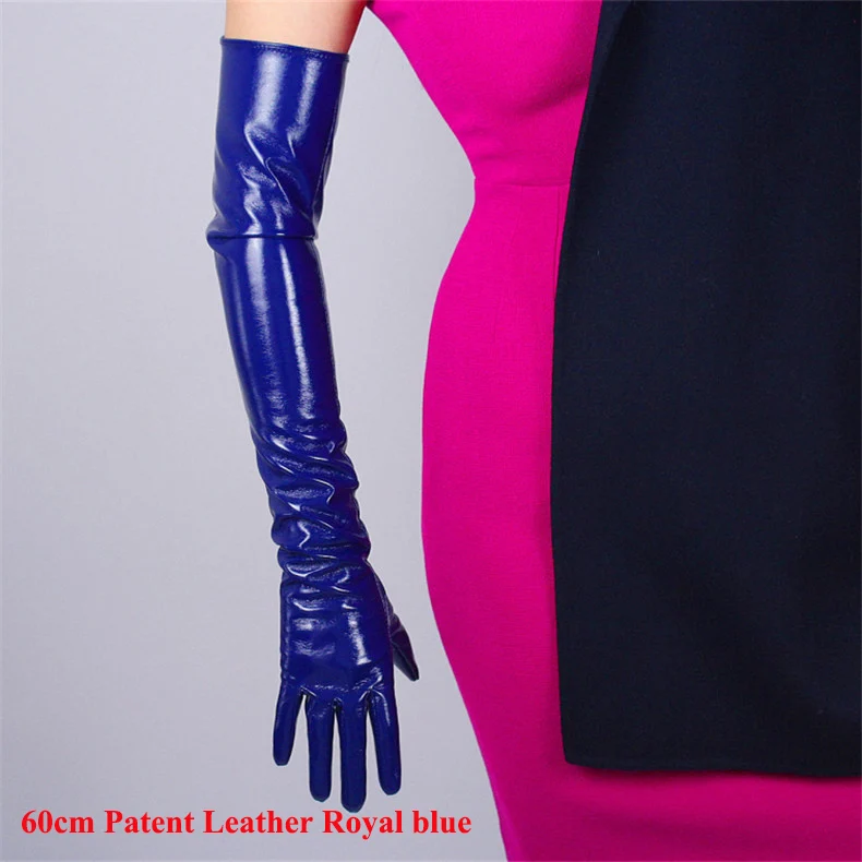 Лакированная кожа Экстра длинные перчатки 60 см длинный Стиль Имитация натуральной кожи женские перчатки Синтетическая кожа PU перчатки P33