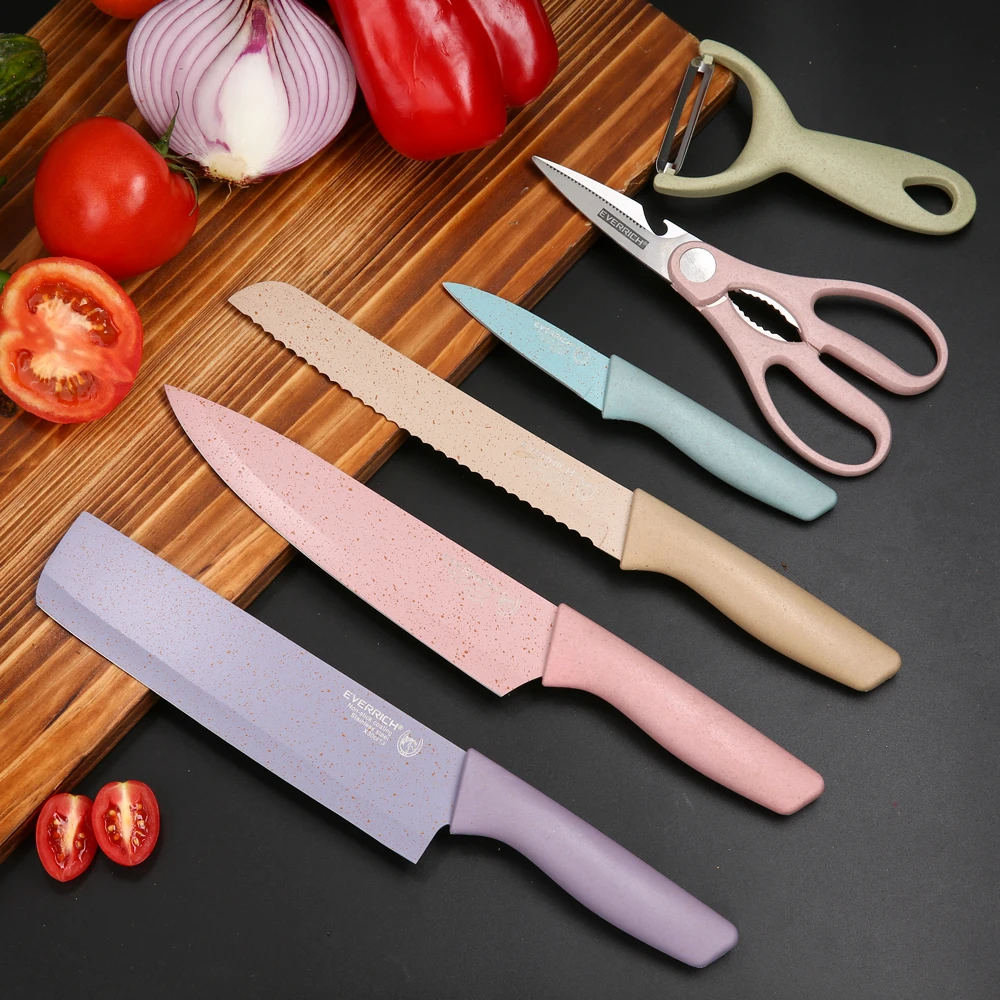 EVERRICH ER0278 6PCS Kitchen Knife SetCorrugated Colorful Stainless