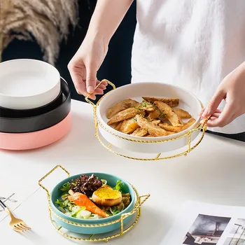 

Nordic Ceramic Bowl Set with Tray Creative Pizza Pasta Plate Non-slip Tableware Salad Bowl Noodle Ramen Bowls Kitchen Items
