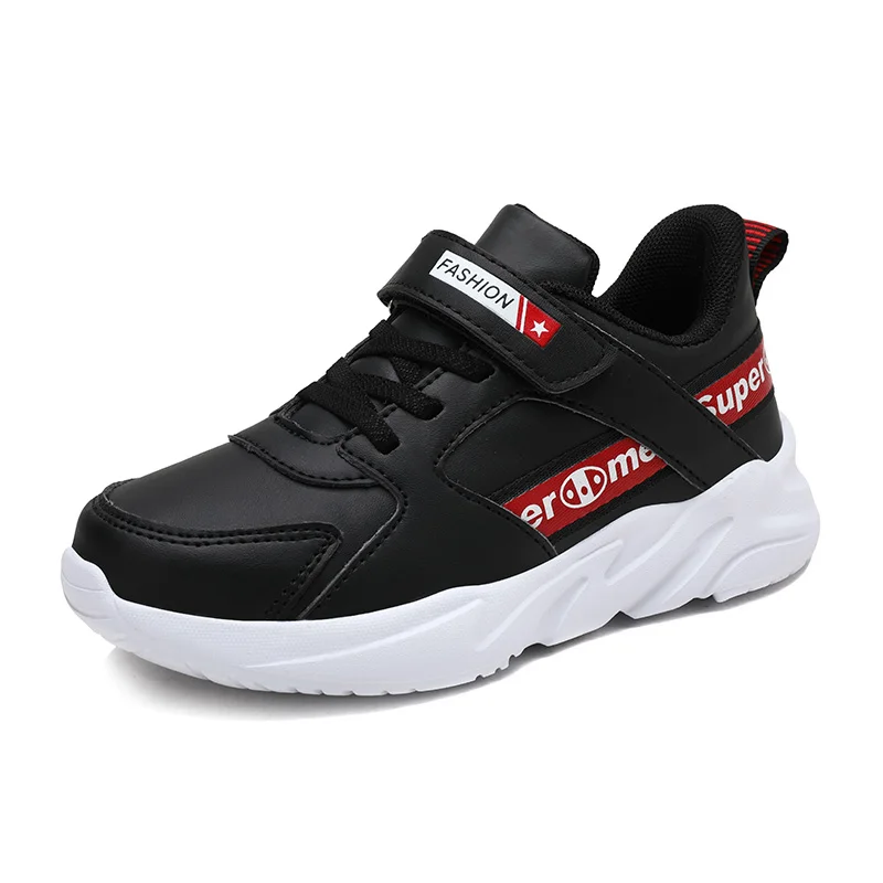 Black Autumn and winter leather sneakers cheap boys shoes casual shoes - Цвет: Black