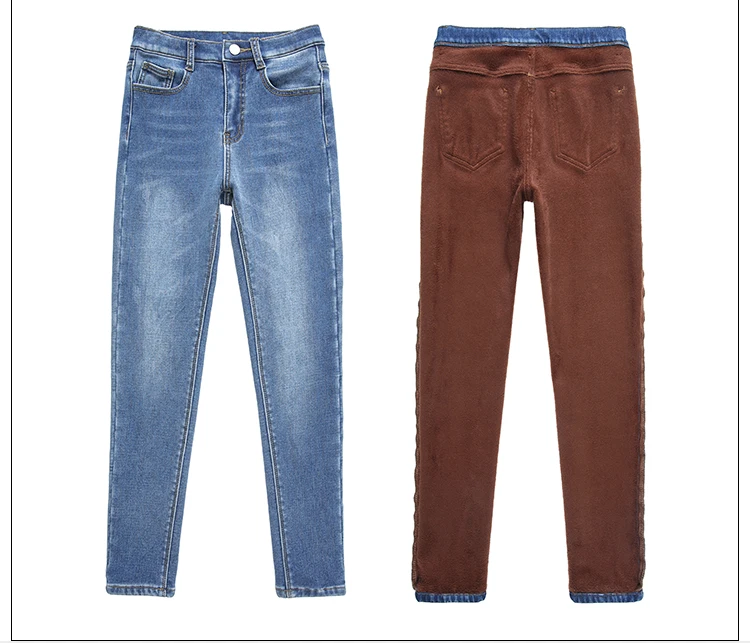 6 цветов, вельветовые джинсы с высокой талией, женские джинсы размера плюс, джинсовые штаны, флисовые узкие брюки, обтягивающие штаны из спандекса, тянущиеся,, зимние теплые синие