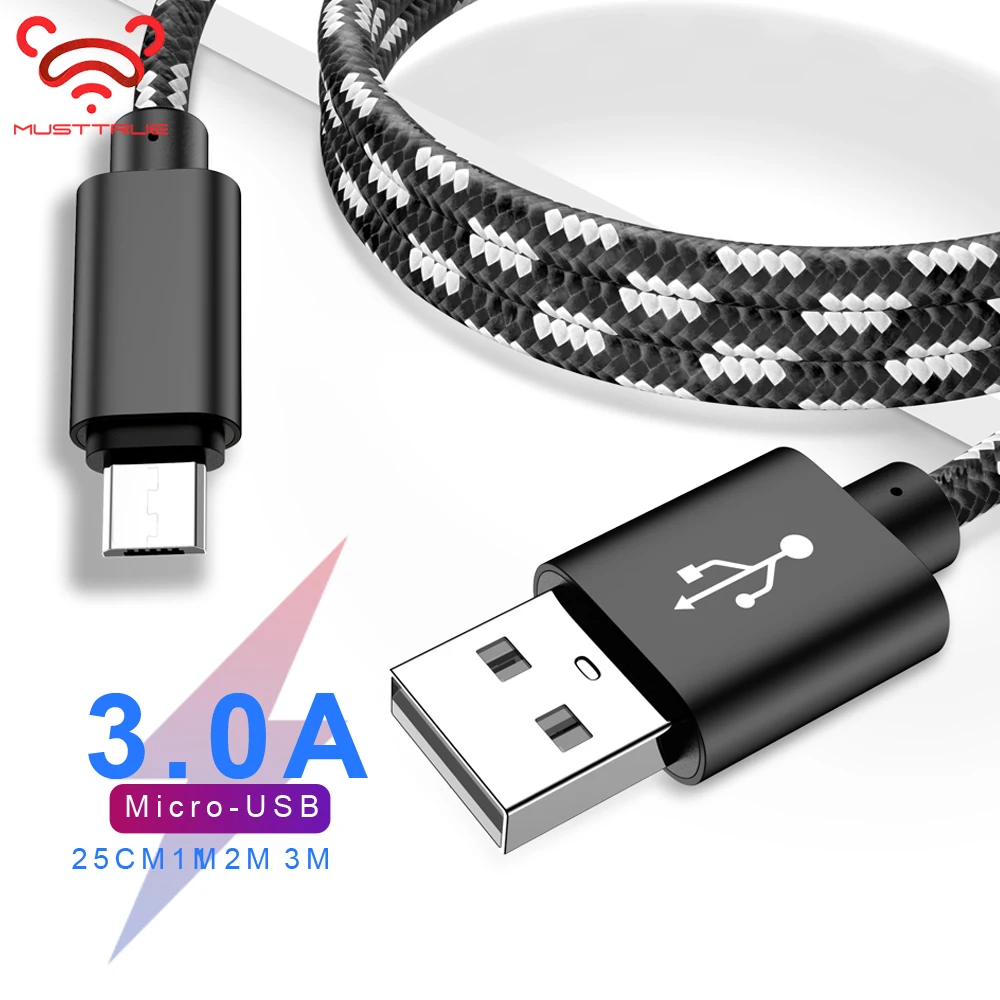 MUSTTRUE нейлоновый Плетеный 3A микро USB кабель зарядное устройство мобильный телефон