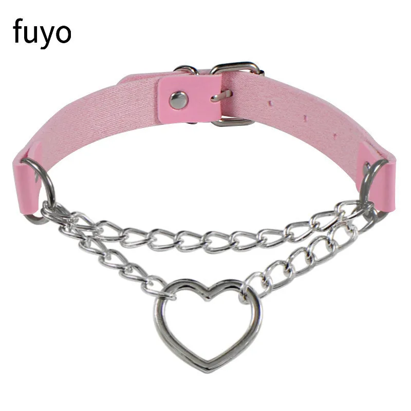 2025 Pink Heart Lock Choker Necklace PU Leather Punk Rock Gothic Jewelry Party Necklace 9