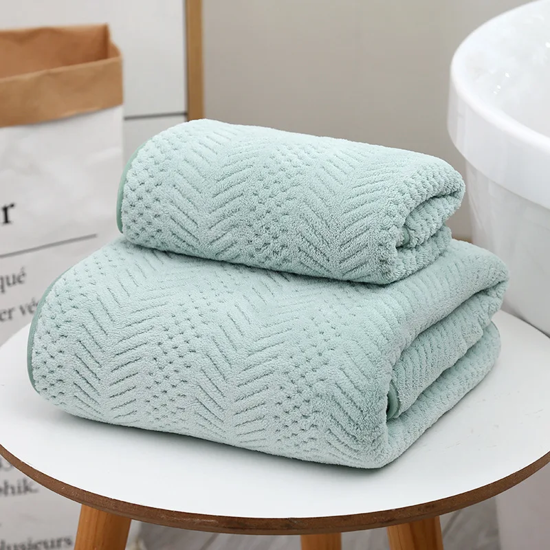 5 Colors High Quality Edging Coral Fleece Face Towel Big Bath Set of 2 Soft Absorbent Thick Adult Geometric Beach | Дом и сад