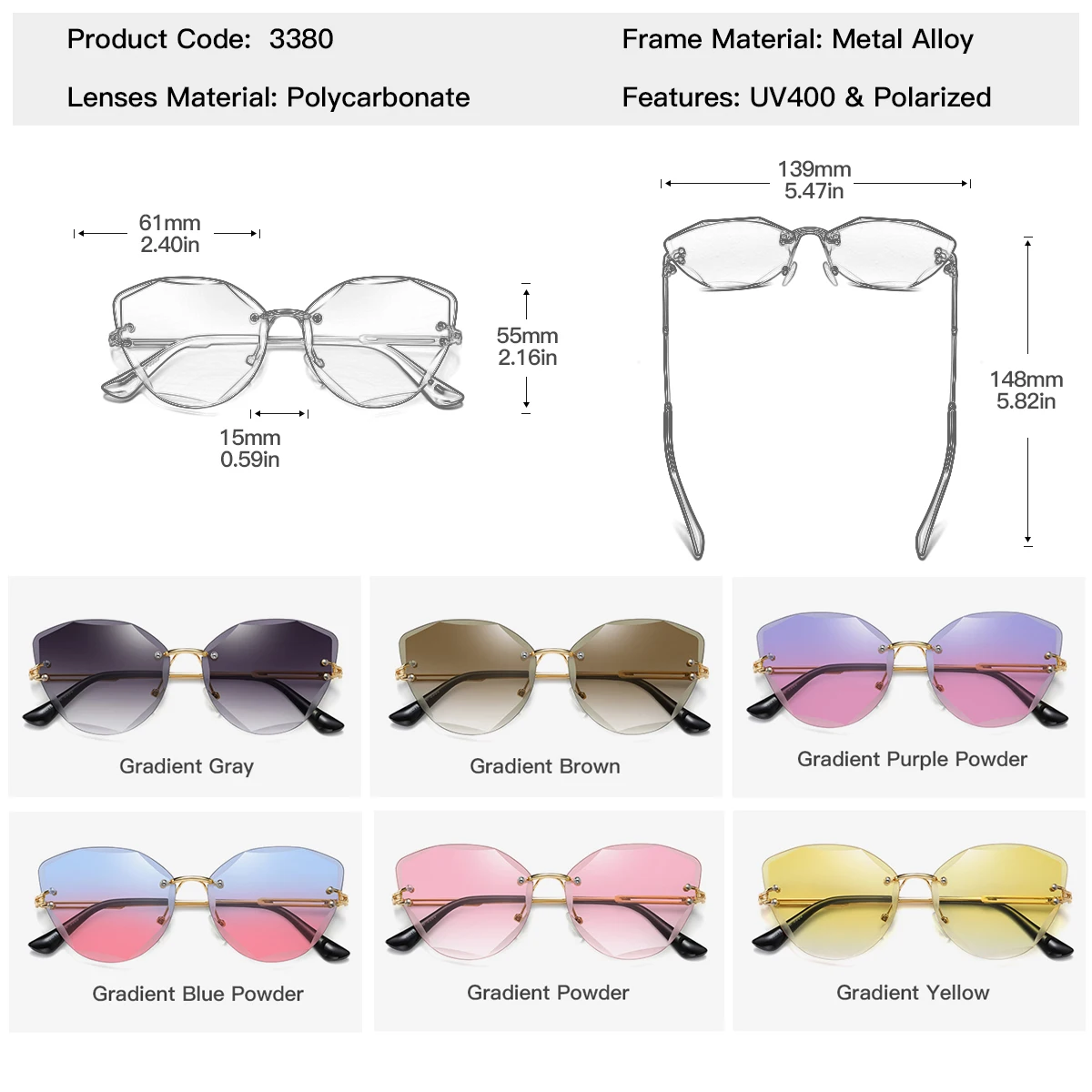 DEARMILIU, дизайнерские модные женские солнцезащитные очки без оправы, женские солнцезащитные очки в винтажном стиле, оправа из сплава, Классические брендовые дизайнерские очки