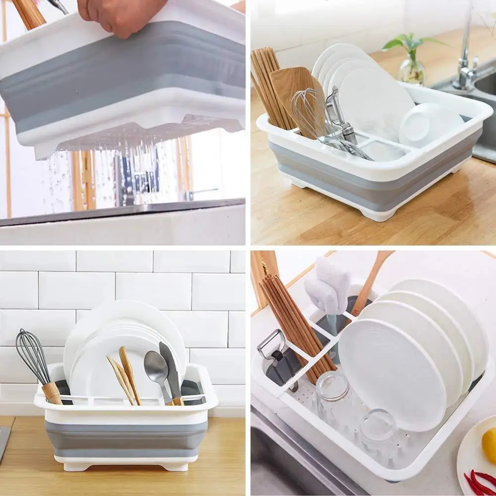 New Foldable Dish Rack Kitchen Storage Holder Drainer Bowl Tableware Plate Portable Drying Rack Home Shelf Dinnerware Organizer