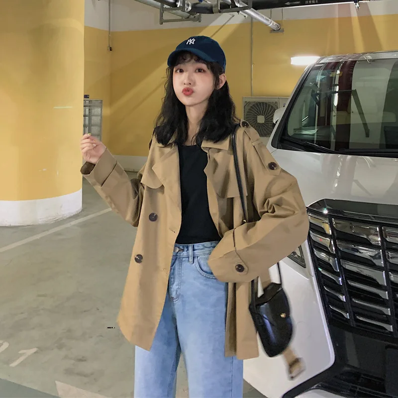 

Photo Shoot Trench Coat Women's Short Korean-style Spring And Autumn 19 New Style Kaki Coat Short-height Women's Online Celebrit
