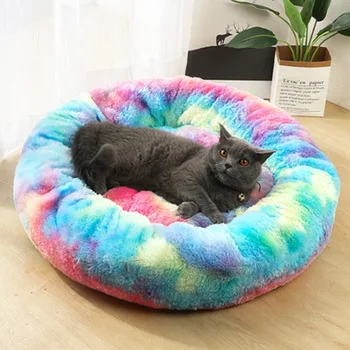 

Kennel Dog Pet Mat Warming Long Plush Round Colorful Pillow Plush Kennel Dogs Bed Cat Litter Sleeping Bed House Pet Supplies