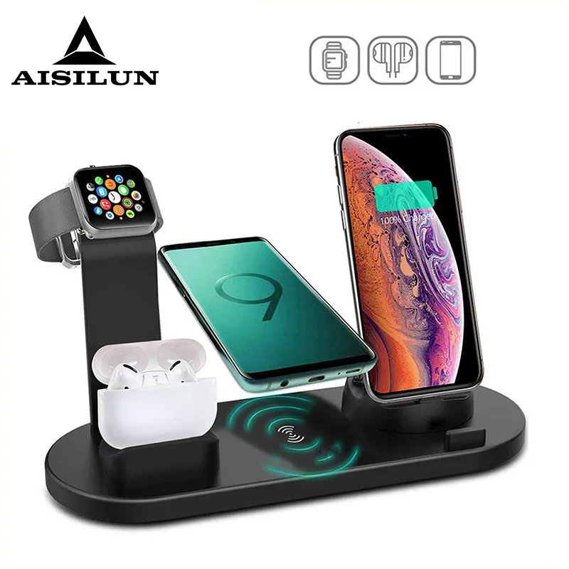 6 in 1 Wireless Charging pad Stand For Apple Watch 5 4 3 2 1 iPhone 11 X XS XR 8 Airpods Pro 10W Qi Fast Charger Dock Station