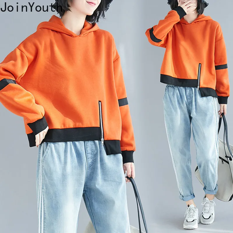 Joinyouth толстовки женские корейские однотонные на молнии Лоскутная уличная одежда осень зима теплая одежда свободные нестандартные модные 208