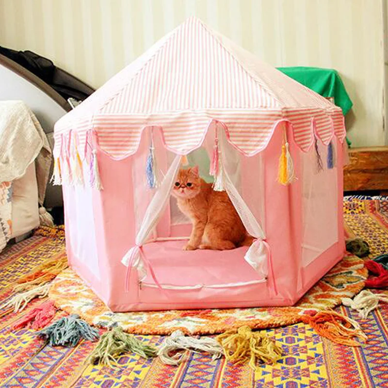 Шестигранная палатка для домашних животных вигвама монгольский дом кровать для собак Питомник Дом котенок кошка гнездо сетка палатка съемная