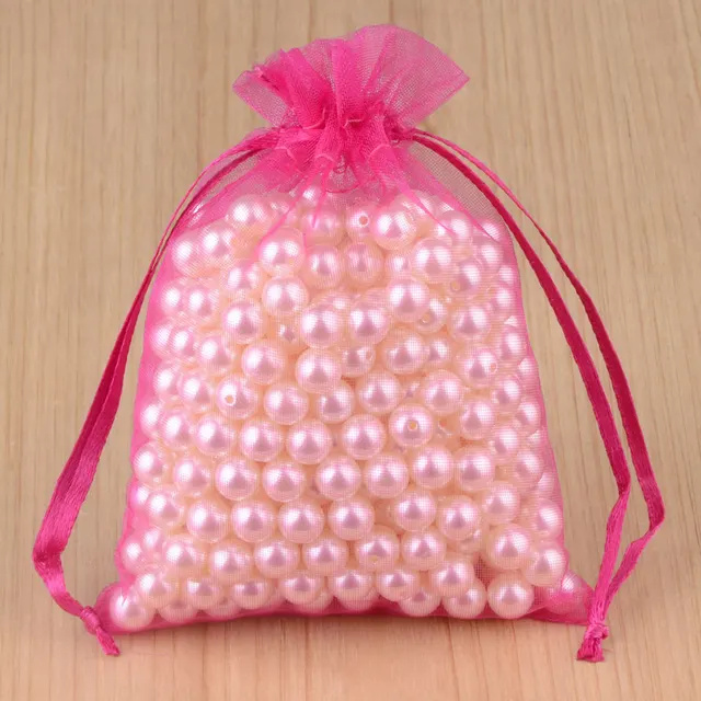 100pcs 24 Colors Jewelry Packaging Bag 5*7 7*9 9*12 10*15cm Organza Bags Gift Storage Wedding Drawstring Pouches Wholesales 22 Fuchsia