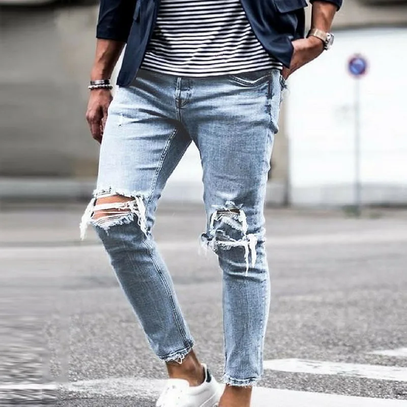 Jeans Menores Vertvie Hombres Skinny Jean Agujero Destruido Agujero Slim Fit Denim Pantalones Masculinos Tobillo Elástico Streetwear1 De 26,31 €