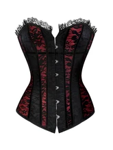  Women's Lace Cover Overbust Corset Lace Up Boned Lingerie Zipper Side Carnival Waist and Body Shaper Bustier Plus Size 
