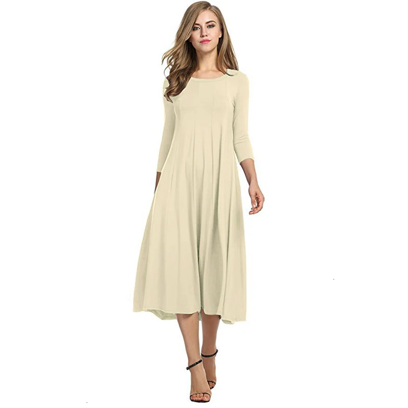 

Armored Summer Dress Women 2019 Solid O -neck With Long Mouths Katoon Linens Women's Elegant Beach Party Dresses Vestidos