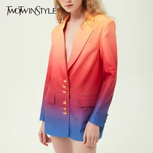 TWOTWINSTYLE хит цвет Женский блейзер зубчатый длинный рукав однобортный корейский пальто женский осень негабаритных Мода