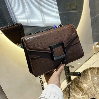 

Crocodile Pattern Crossbody Bags For Women 2020 winter Small Chain Handbag Small Bag PU Leather Ladies Designer Shoulder Bags