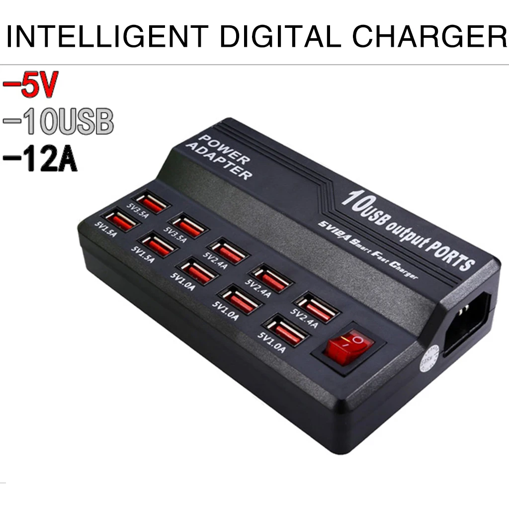 Новая интеллектуальная зарядная станция на 10 портов 12 А USB-зарядное устройство