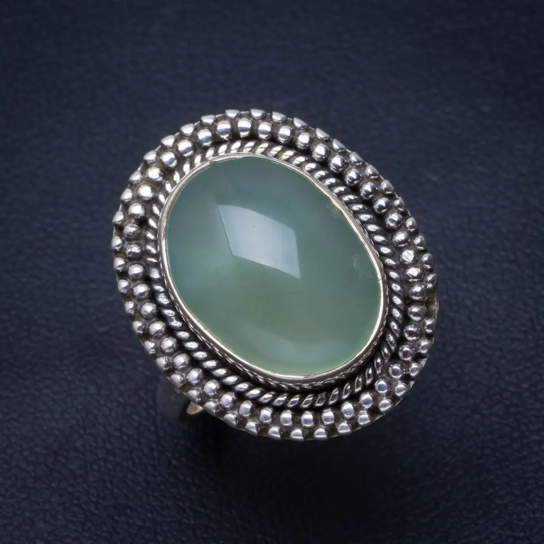 Уникальное серебряное кольцо 8 5 B1492 ручной работы из натурального Prehnite