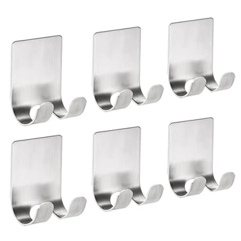 

uxcell 6pcs Adhesive Hooks Wall Hooks Stainless Steel Hanger 57mm x 45mm x 31mm for Kitchen Bags Towel Coat