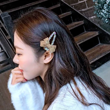 

Elegant Bow Metal Rhinestone Hair Clip Women Clips Barrettes Crystal Hairgrips Waterdrop Hairpins Hair Accessories T0830