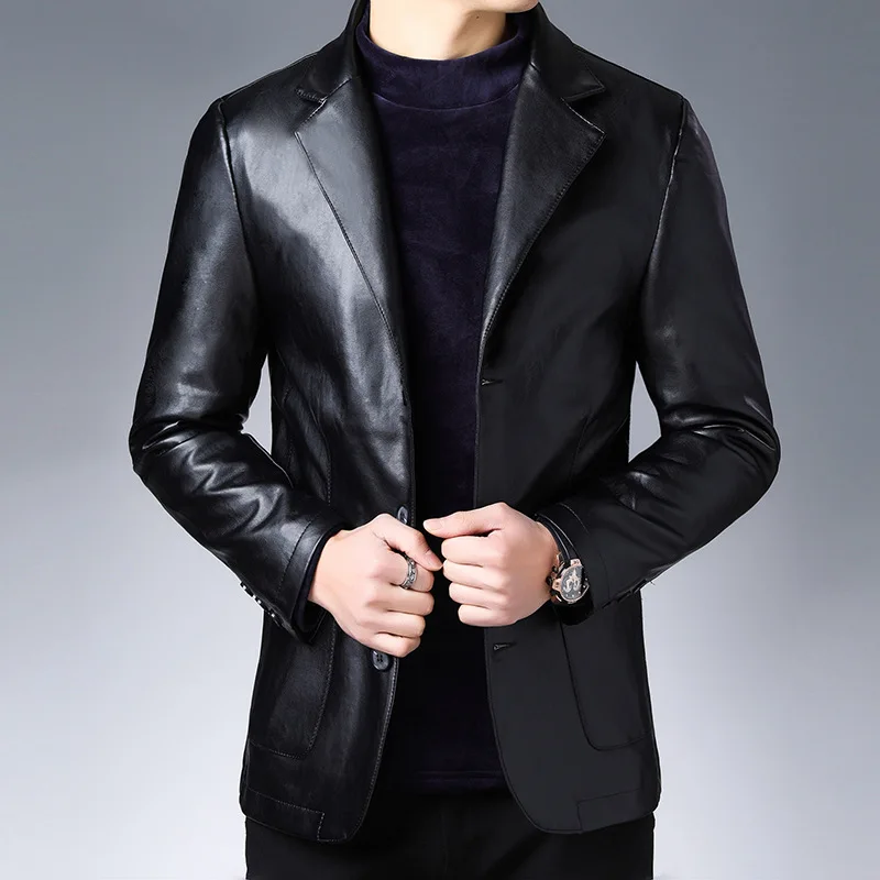 Осень костюм кожаная куртка бизнес мода мужская куртка мужская приталенная кожаная куртка кожаный костюм для мужчин