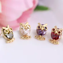 Новые милые серьги с подвеской в виде совы, разноцветные прозрачные серьги-гвоздики с кристаллами, ювелирные изделия, простые серьги-Вишенки для женщин