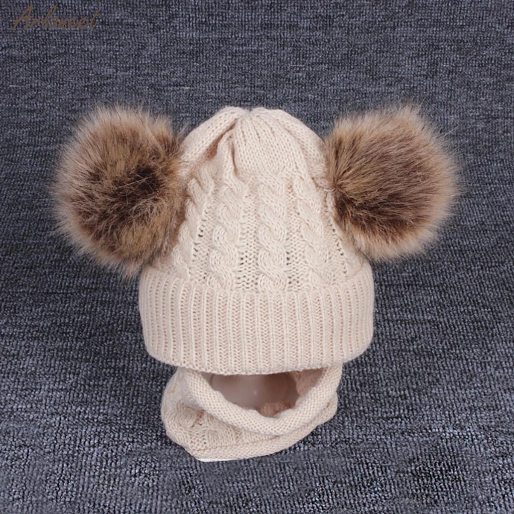 Khaki Зимняя шапка, 2 шт./партия, детский шарф, детская зимняя шапка, детский теплый шарф для мальчиков, костюм, Шапка-бини, шарфы для девочек и мальчиков, комплект с шапочкой - Цвет: Khaki