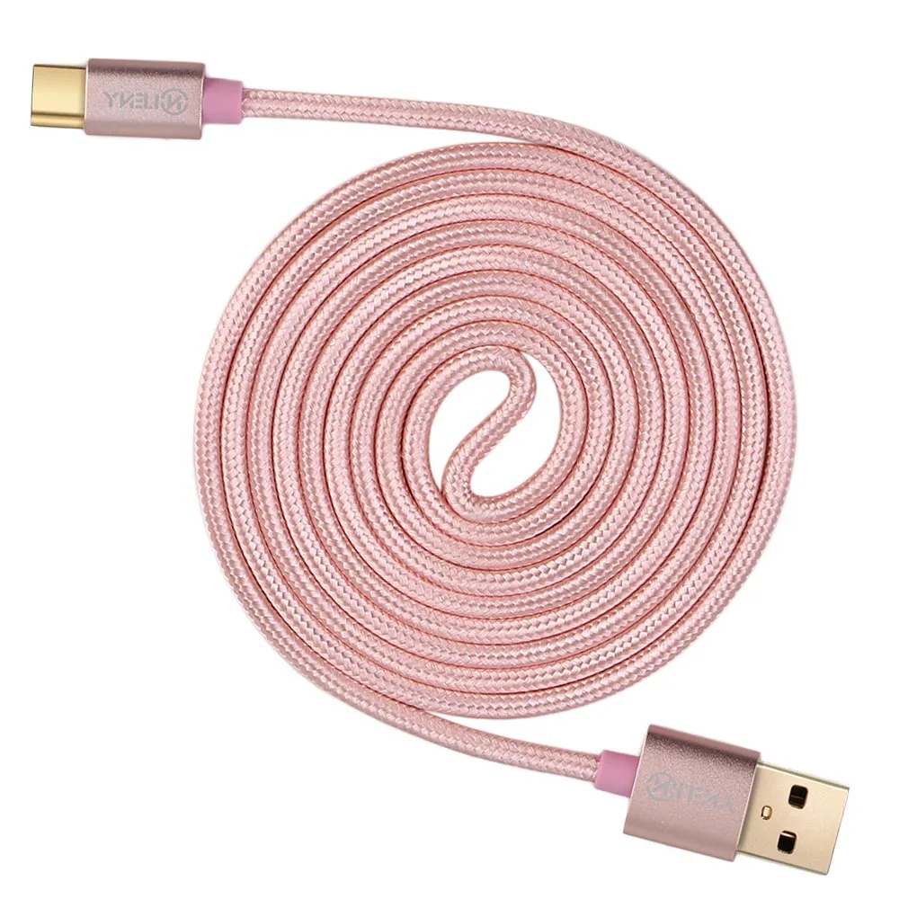 Onleny нейлоновый плетеный кабель usb type C для синхронизации данных быстрое зарядное устройство USB2.0 кабель type-C зарядный usb-кабель - Цвет: Rose Gold 200cm