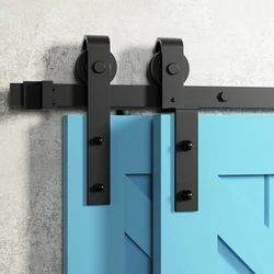 LWZH Bypass Sliding Barn Door Hardware Slides and Rollers  for Modern Front Entry Door Track Bent Hanger System 4-9.6FT