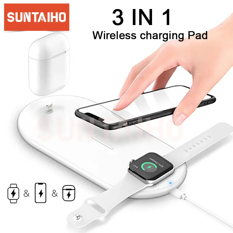 10W Qi Wireless Charger Pad For iPhone 11 Pro XS MAX XR 8 Plus 3 IN 1 Fast Charging Station For Apple Watch 5 4 3 2 Airpods Pro