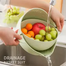 Полезная Высококачественная модная двойная дренажная корзина для мытья кухонных фруктов и овощей, корзина для мытья фруктов и овощей, вращающееся ситечко