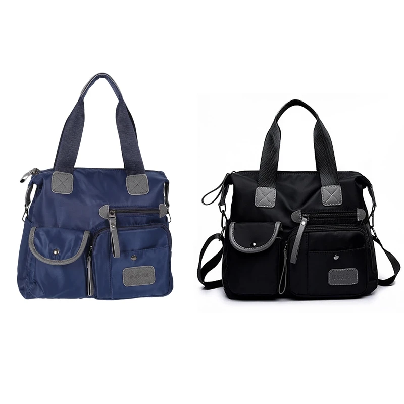 

2 Pcs New Ladies Fashion Waterproof Oxford Tote Bag Casual Nylon Shoulder Bag Mummy Bag Large Capacity Canvas Bag , Blue & Black