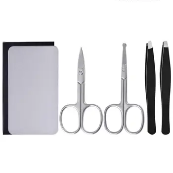 

4pcs Eyebrow Trimmer Kit Portable Durable Safety Stainless Steel Tweezies Vibrissa Scissors Eyebrow Scissors for Women Adult
