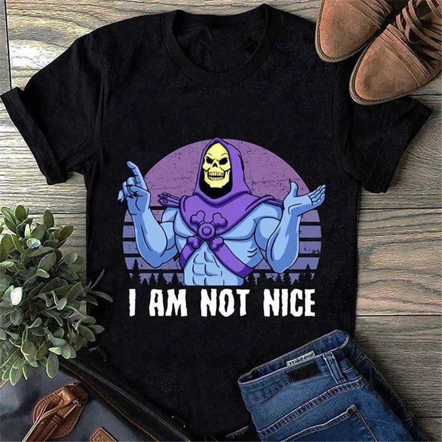 Skeletor I Am Not Nice винтажная Мужская черная футболка хлопок New Новинка унисекс