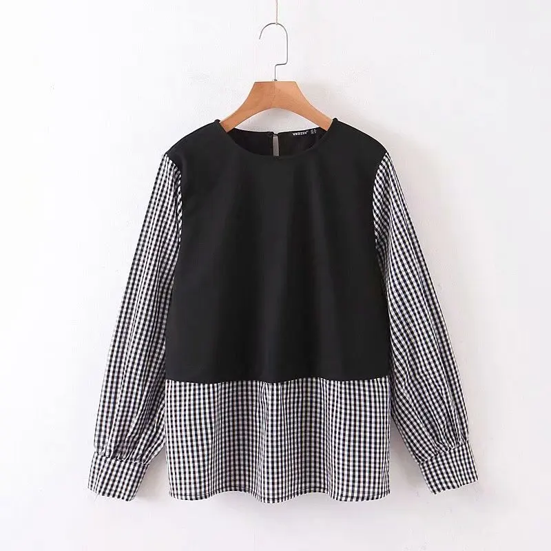 

2020 women vintage patchwork casual smock blouse shirts women basic o neck long sleeve chic pullover blusas stylish tops LS6204