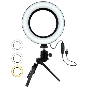 

Dimmable 6 Inch Mini LED Desktop Video Ring Light Selfie Lamp With Tripod Stand USB Plug For YouTube Live Photography Studio