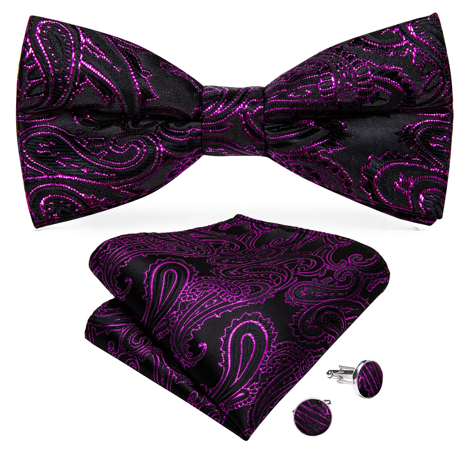 DQT Woven Diamond Patterned Cadbury Purple Mens Wedding Waistcoat & Bow Tie Set 