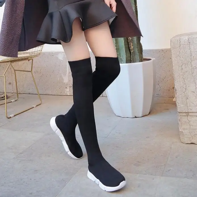 Г., женские носки высокие облегающие ботфорты осенне-зимние эластичные высокие ботинки на танкетке, обувь, W850