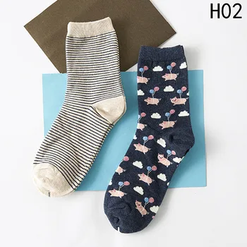 

2 Pairs/Set Cartoon Cute Animal Pattern Long Cotton Socks Women Girl Female Creative Cute Soft Winter Autumn Sock