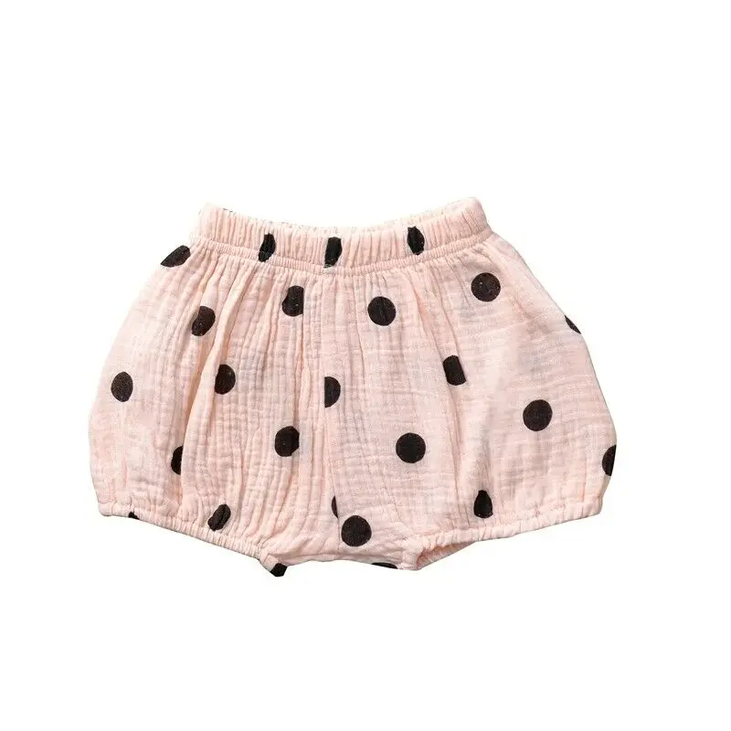 Хлопковые льняные шаровары для маленьких мальчиков и девочек, шорты, штаны, нижнее белье - Цвет: Pink Dot