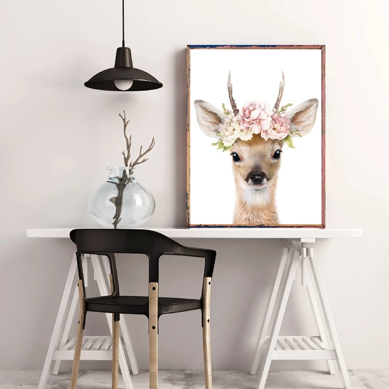 Deer-Nursery-Wall-Art-Decor-Animal-Pink-Flowers-Art-Canvas-Painting-Pictures-Fawn-Poster-Baby-Room (2)