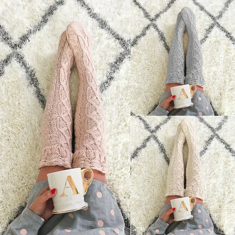 

Winter Long Warm Leg Warmers Knitting Knee High Stockings Women Over The Knee Boot Topper Pantyhose