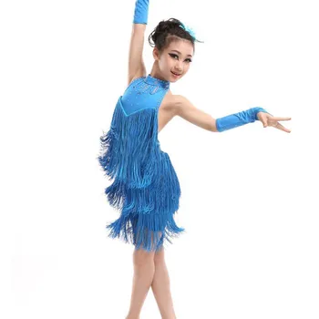 

*Kids Tasseled Ballroom Latin Salsa Dancewear Girls Party Dance Costume Dress 5-11 Years Old Stage & Dance Wear) H
